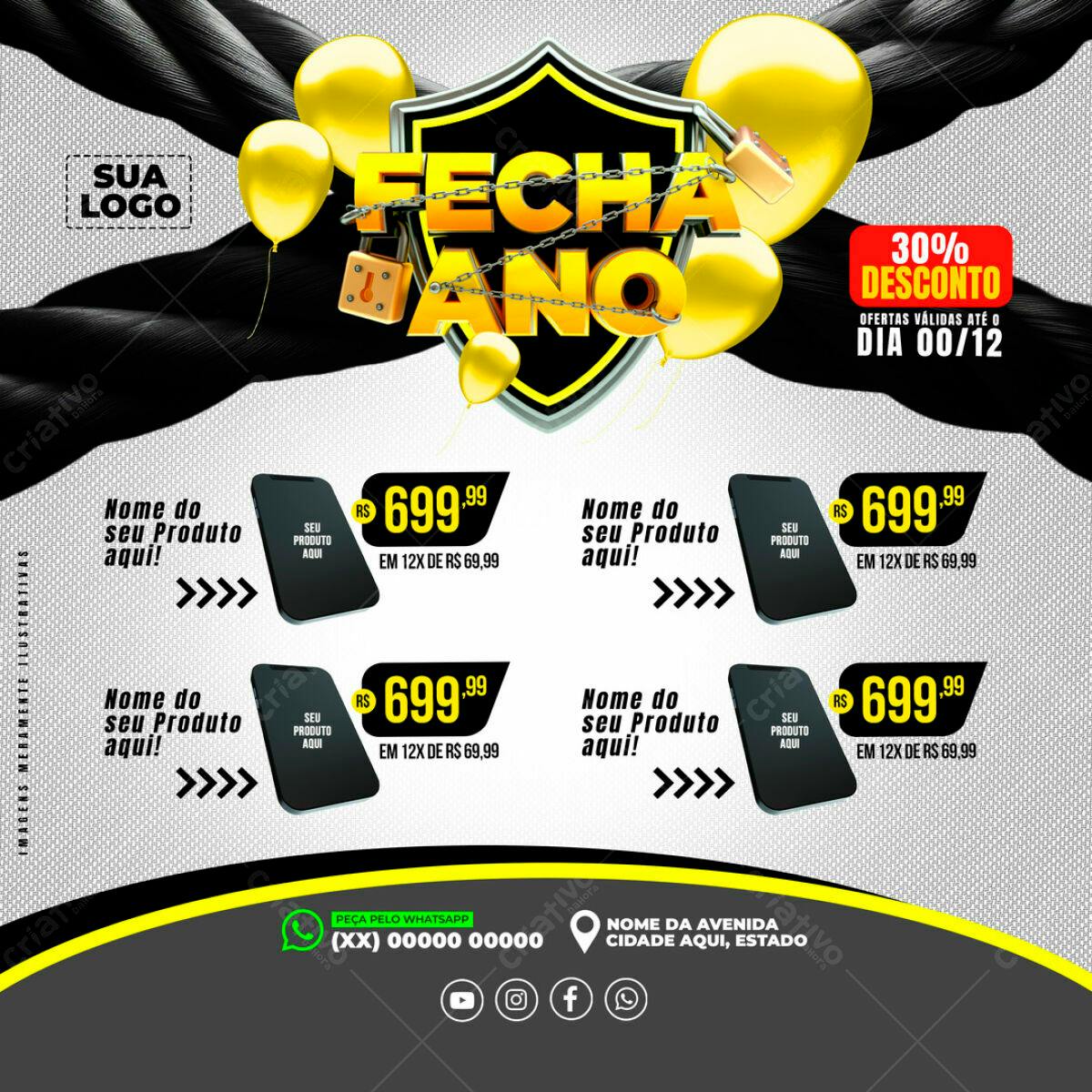 Flyer Fim de Ano com 30% de Desconto PSD Editável