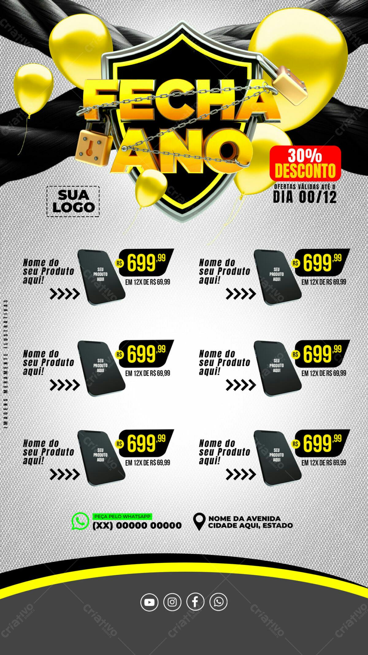 Flyer Fim de Ano com 30% de Desconto PSD Editável
