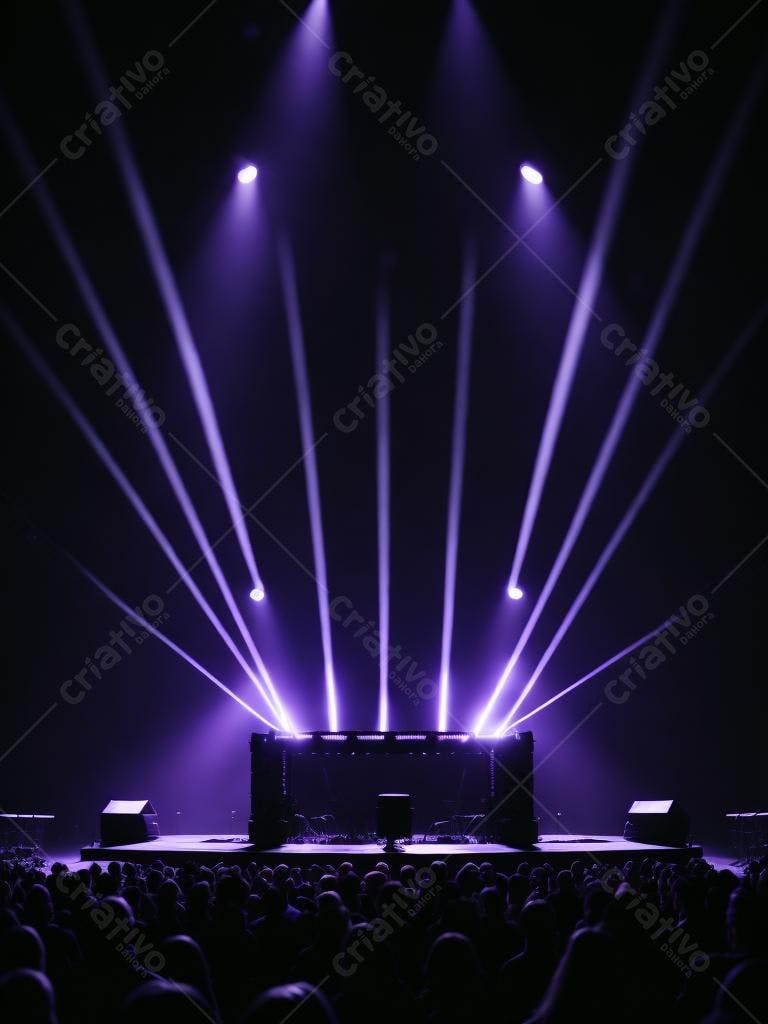 Palco iluminado com luzes roxas em show