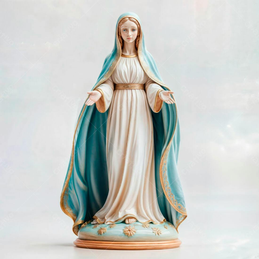 Estátua Virgem Maria tons azuis e branco
