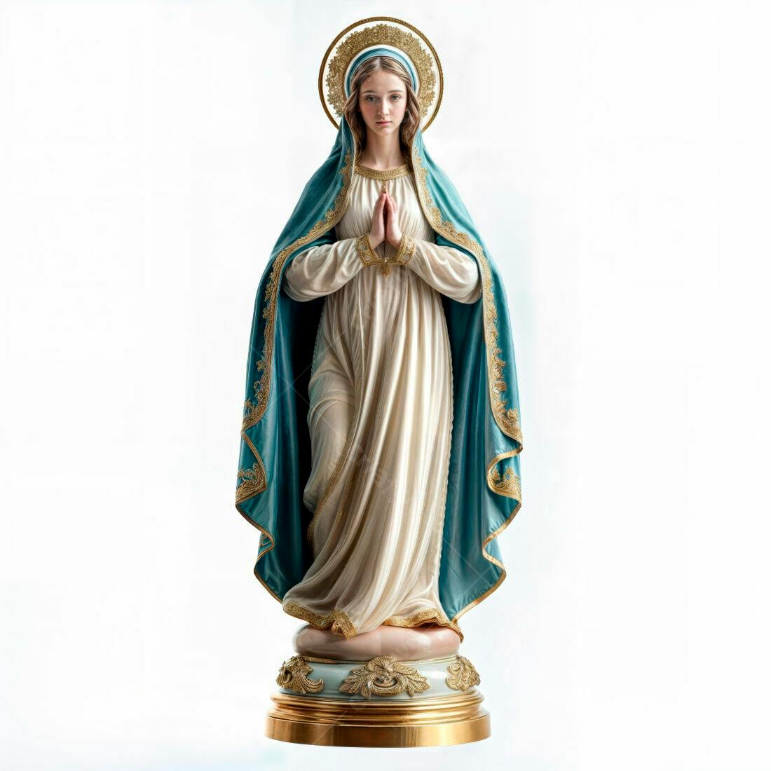 Estátua de Nossa Senhora em tons azul e branco