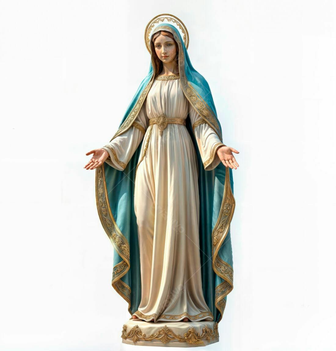 Estátua de Nossa Senhora braços abertos fundo branco