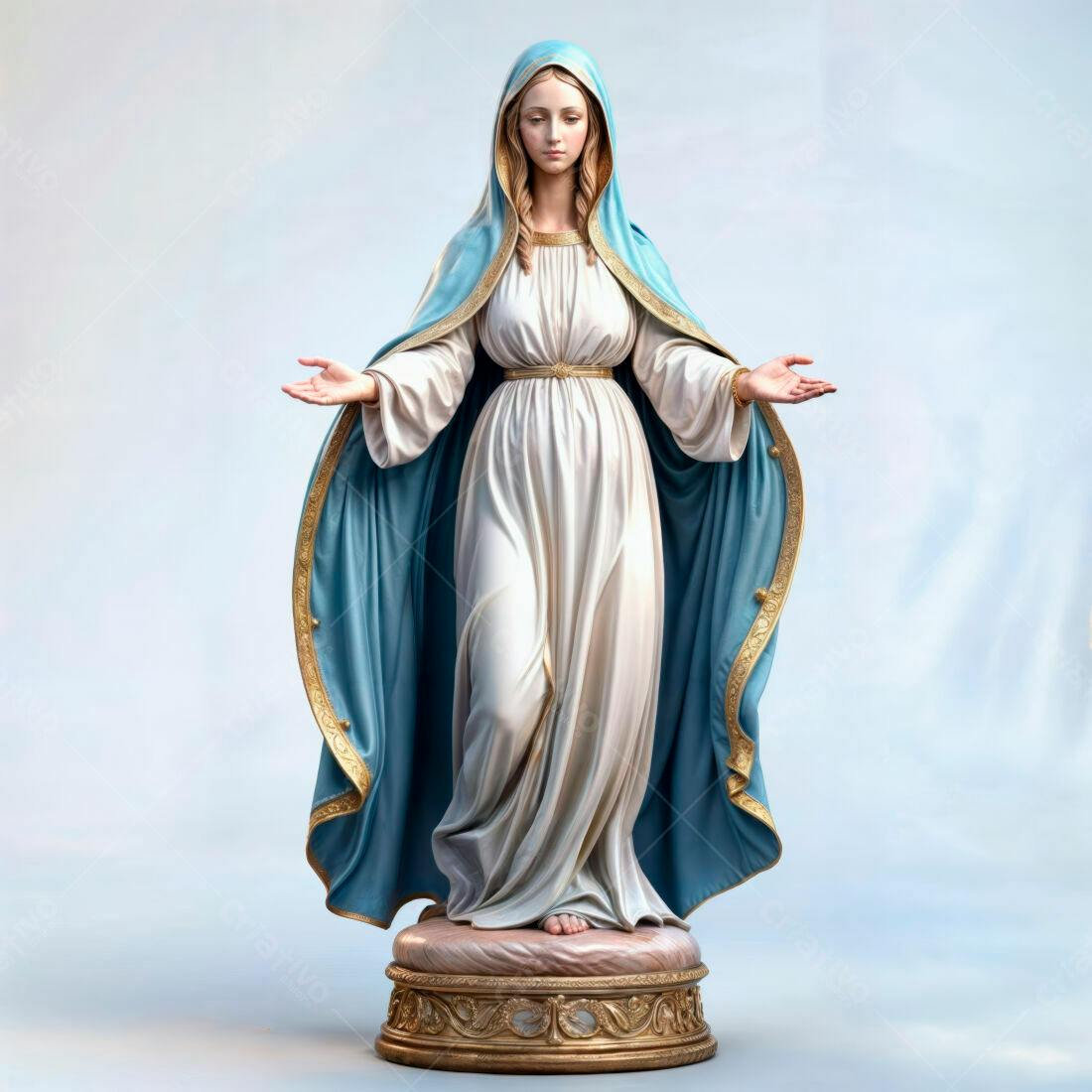 Estátua Nossa Senhora de Aparecida tons azul e branco