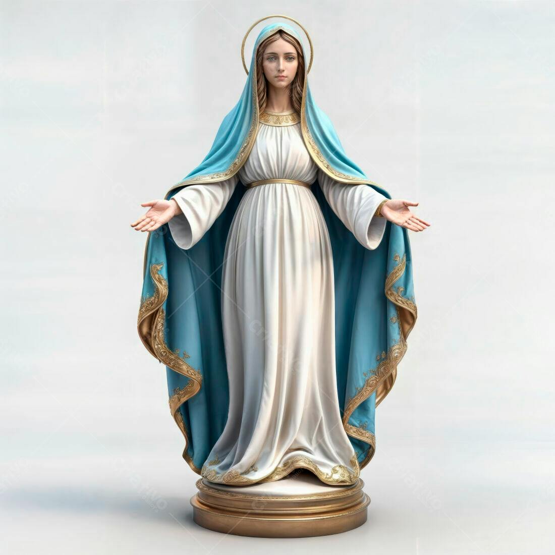 Estátua Virgem Maria azul e branco