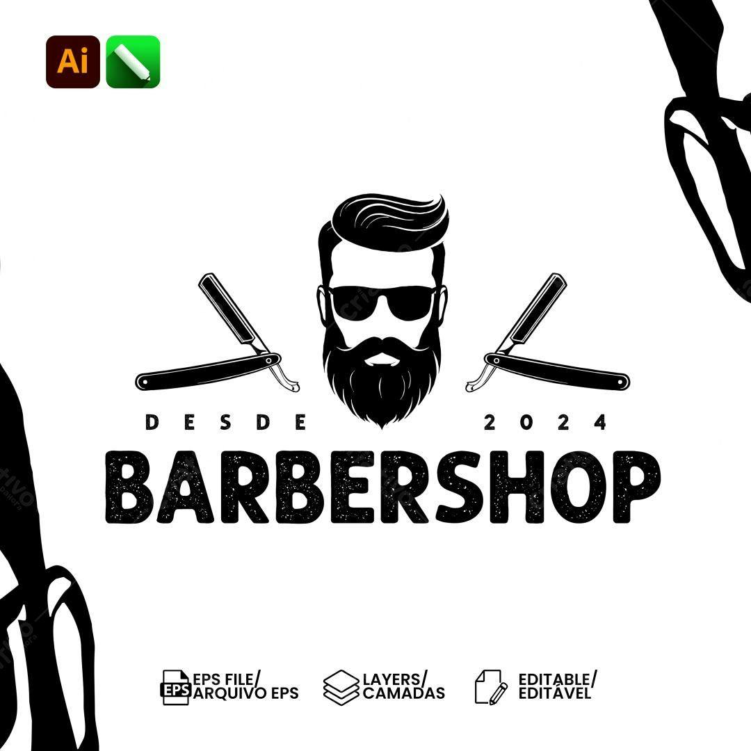 Logotipo vetorial Barbearia com barba e navalhas