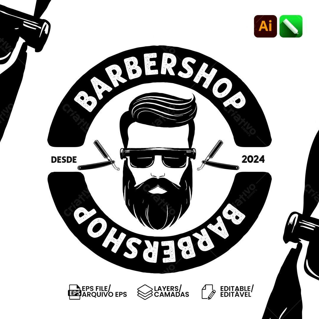 Logotipo vetorial Barbearia com homem de barba e bigode