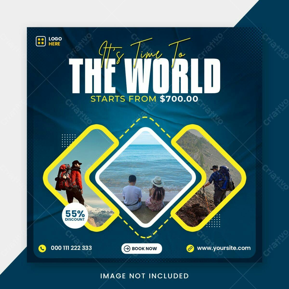 Postagem para Mídias Sociais com Promoção de Viagens PSD Editável