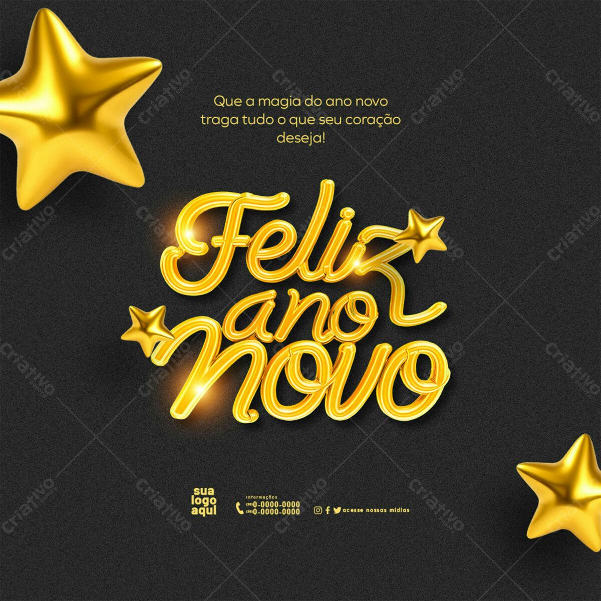 Flyer Feliz Ano Novo Dourado PSD Editável
