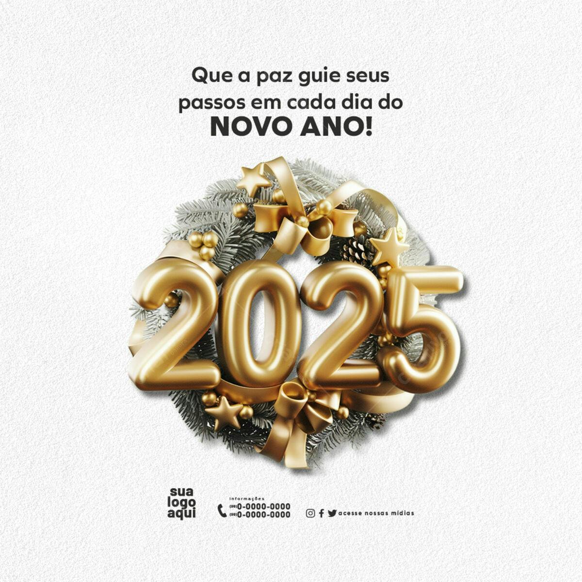 Postagem Feliz Ano Novo 2025 PSD Editável