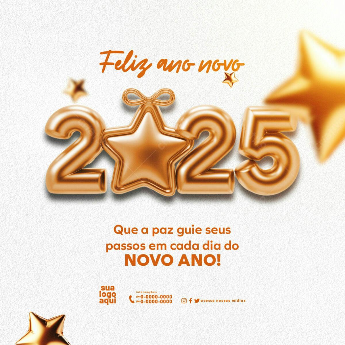 Postagem Feliz Ano Novo 2025 PSD Editável