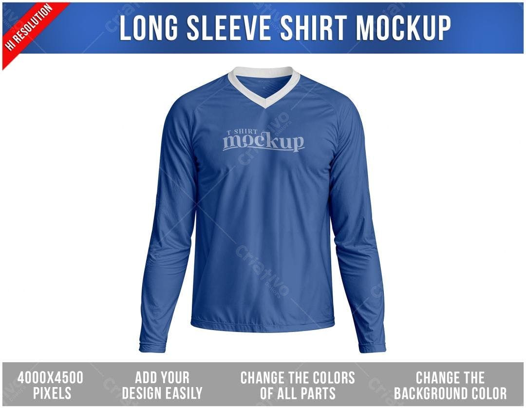 Mockup Camiseta Manga Longa Azul Royal - Estilo Esportivo