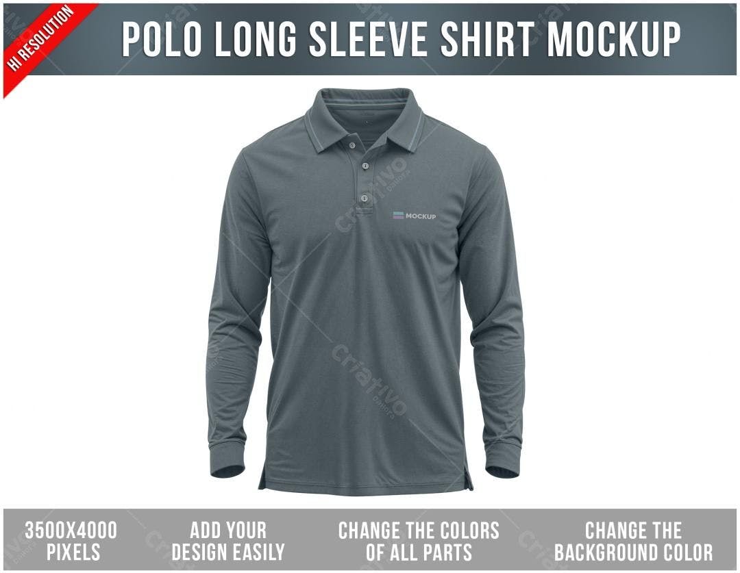 Mockup Camiseta Polo Manga Longa Cinza Escuro