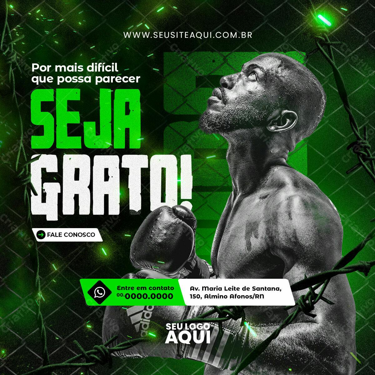 Flyer Motivacional Boxe Verde e Preto PSD Editável