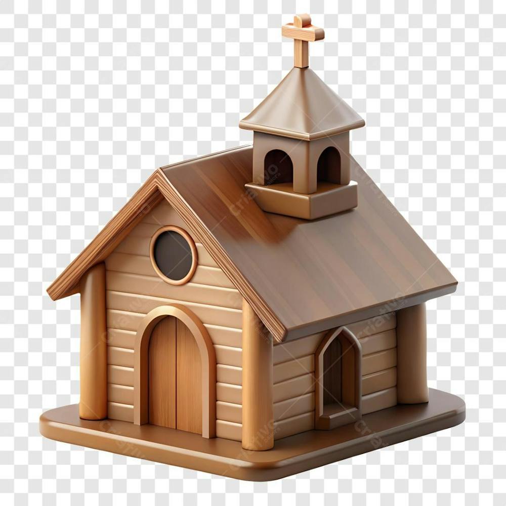 Capela De Madeira Miniatura Elemento 3D PNG IA