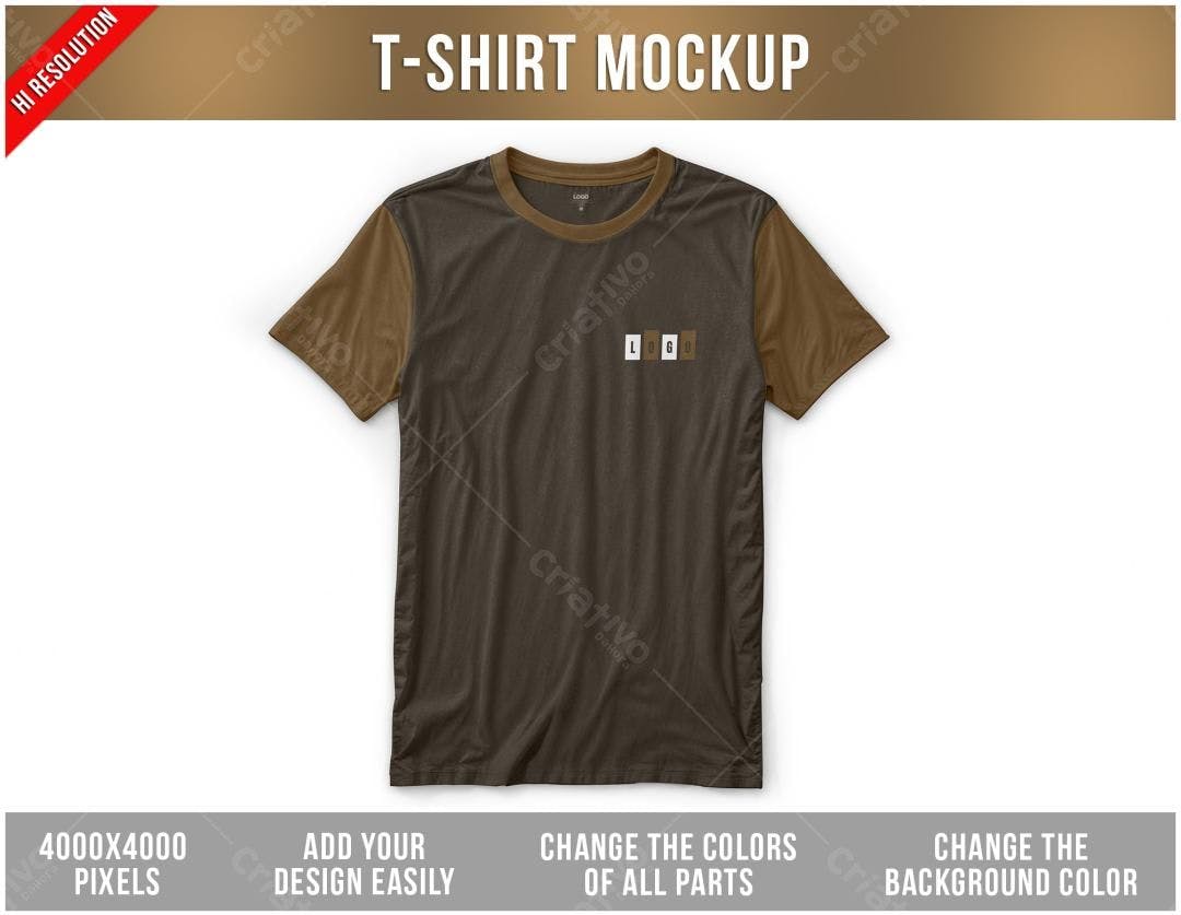 Mockup Camiseta Marrom e Bege: Modelo Realista