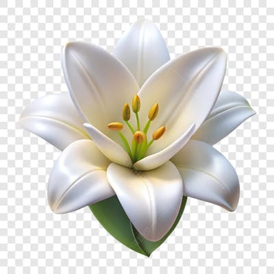 Lírio Branco Amarelo E Verde Elemento 3D PNG IA