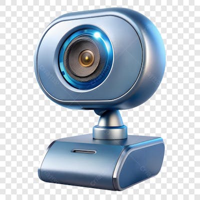 Câmera De Alta Resolução Azul Metálica Elemento 3D PNG IA
