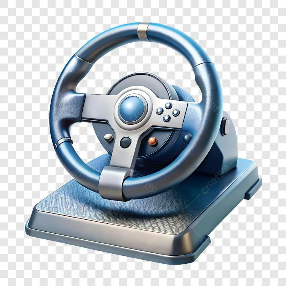 Volante De Mesa Gamer Azul Metálico Elemento 3D PNG IA