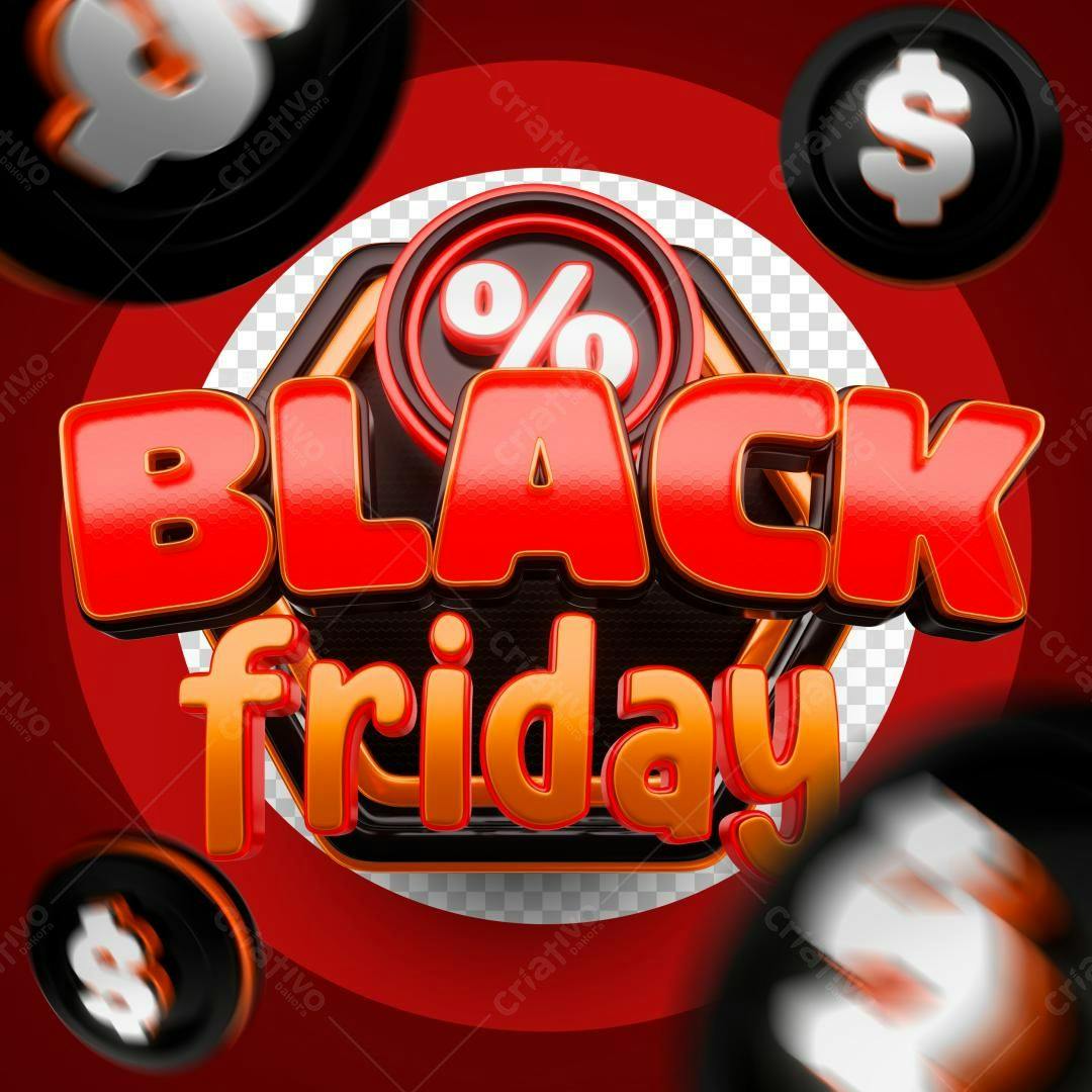 Selo 3D Black Friday Vermelho e Laranja