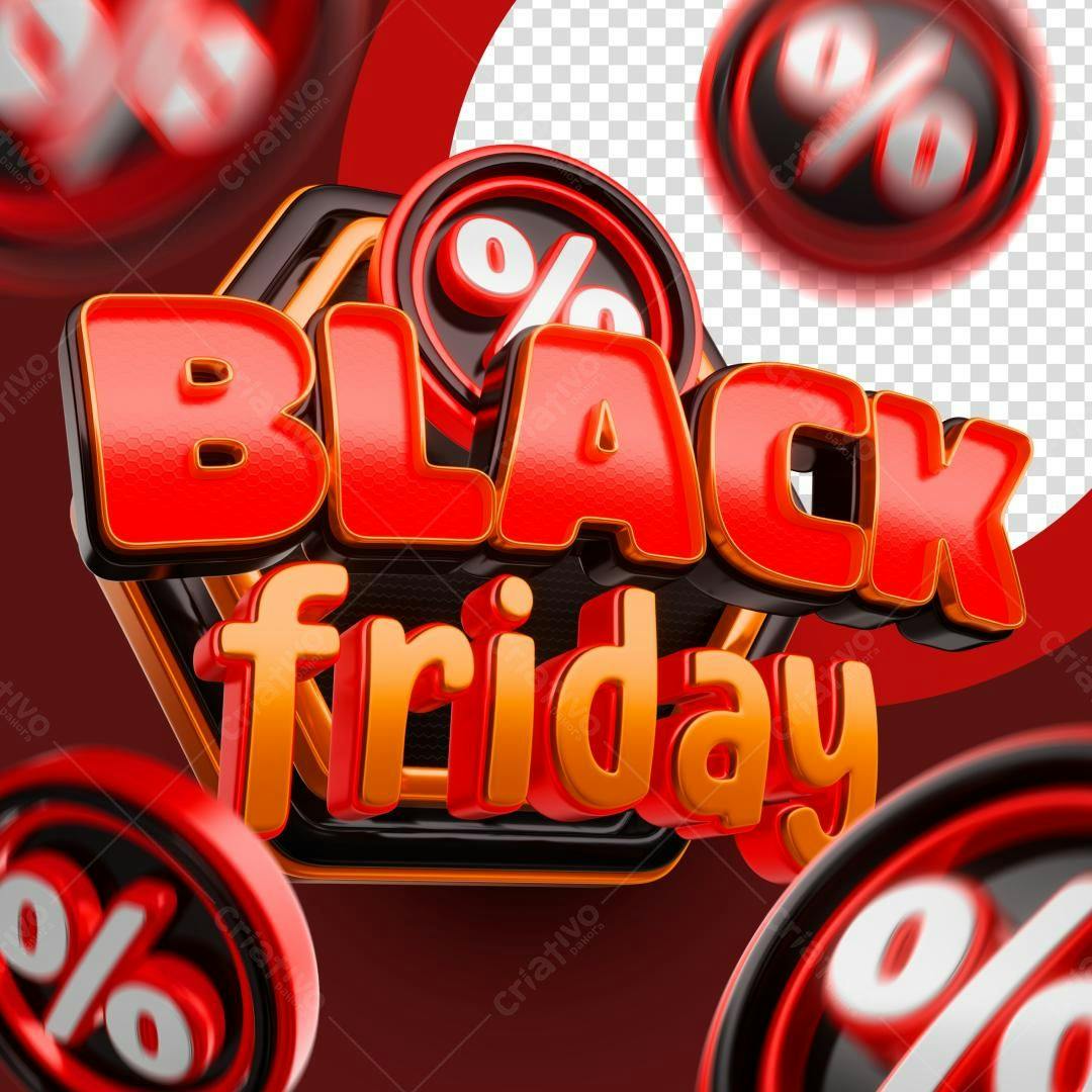 Selo 3D Black Friday vermelho e laranja