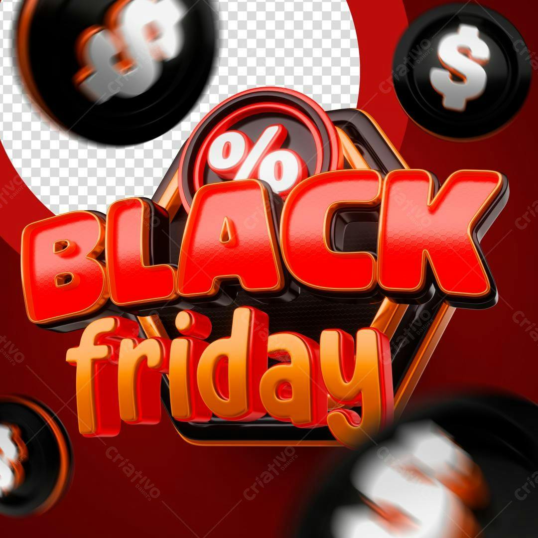 Selo 3D Black Friday vermelho e laranja