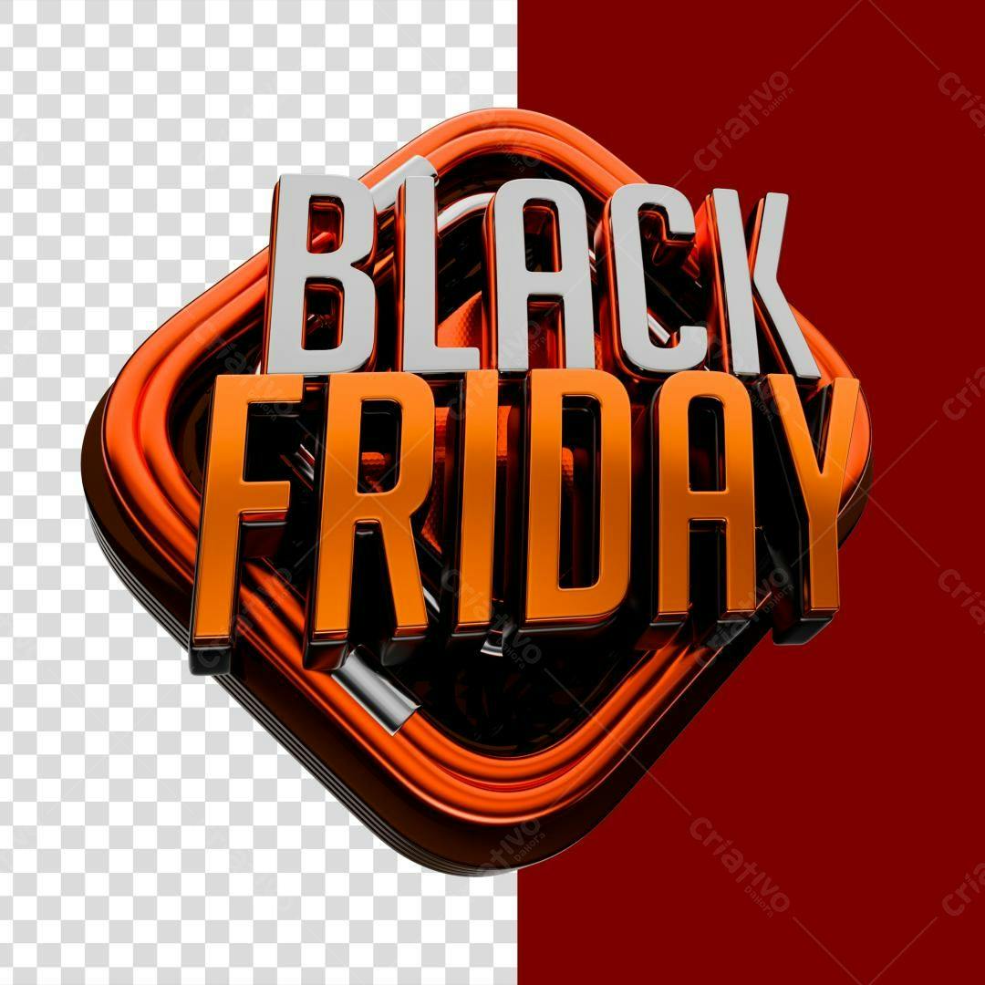 Selo 3D promocional Black Friday laranja e prata