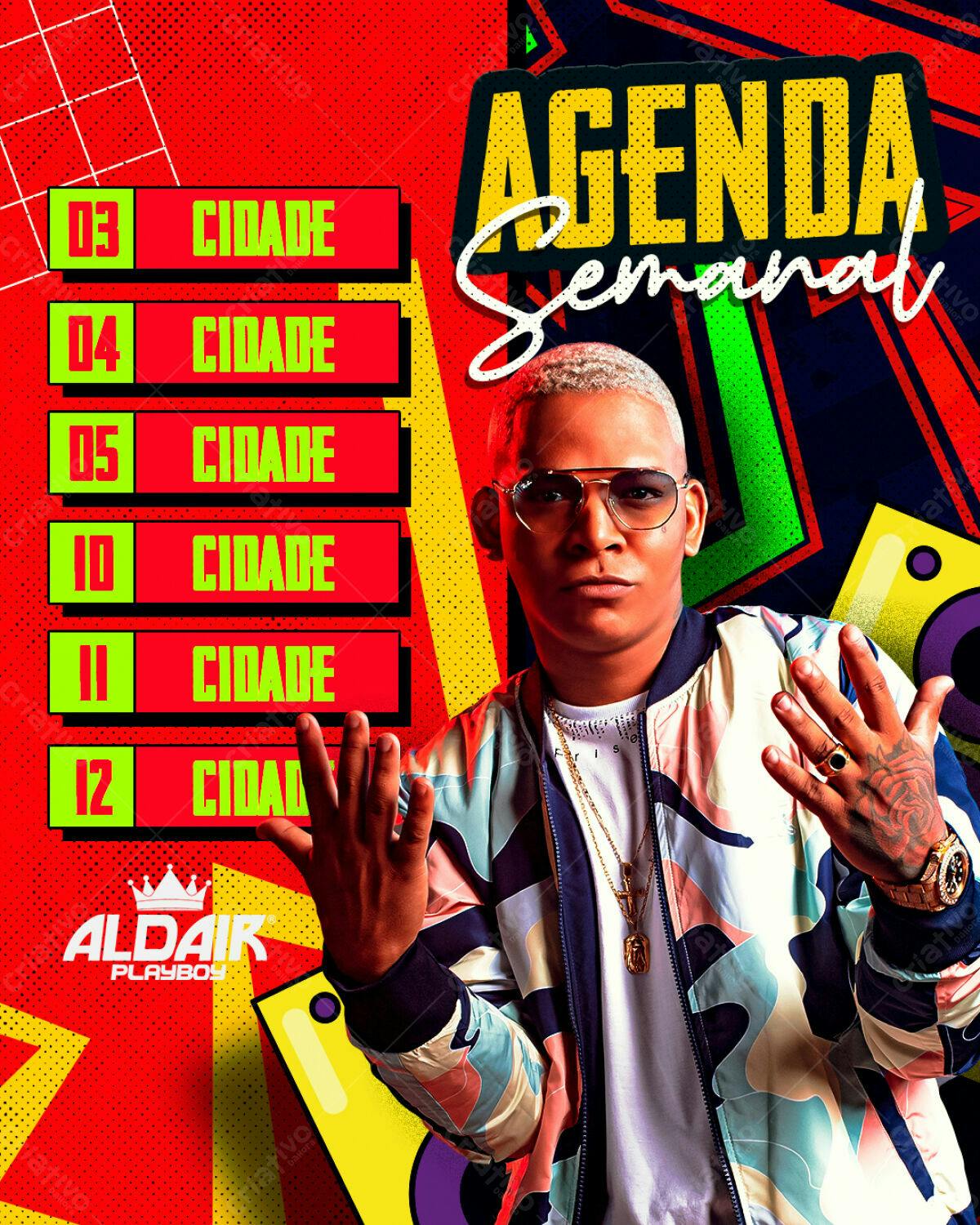 Flyer Agenda Semanal do Cantor Aldair Playboy PSD Editável