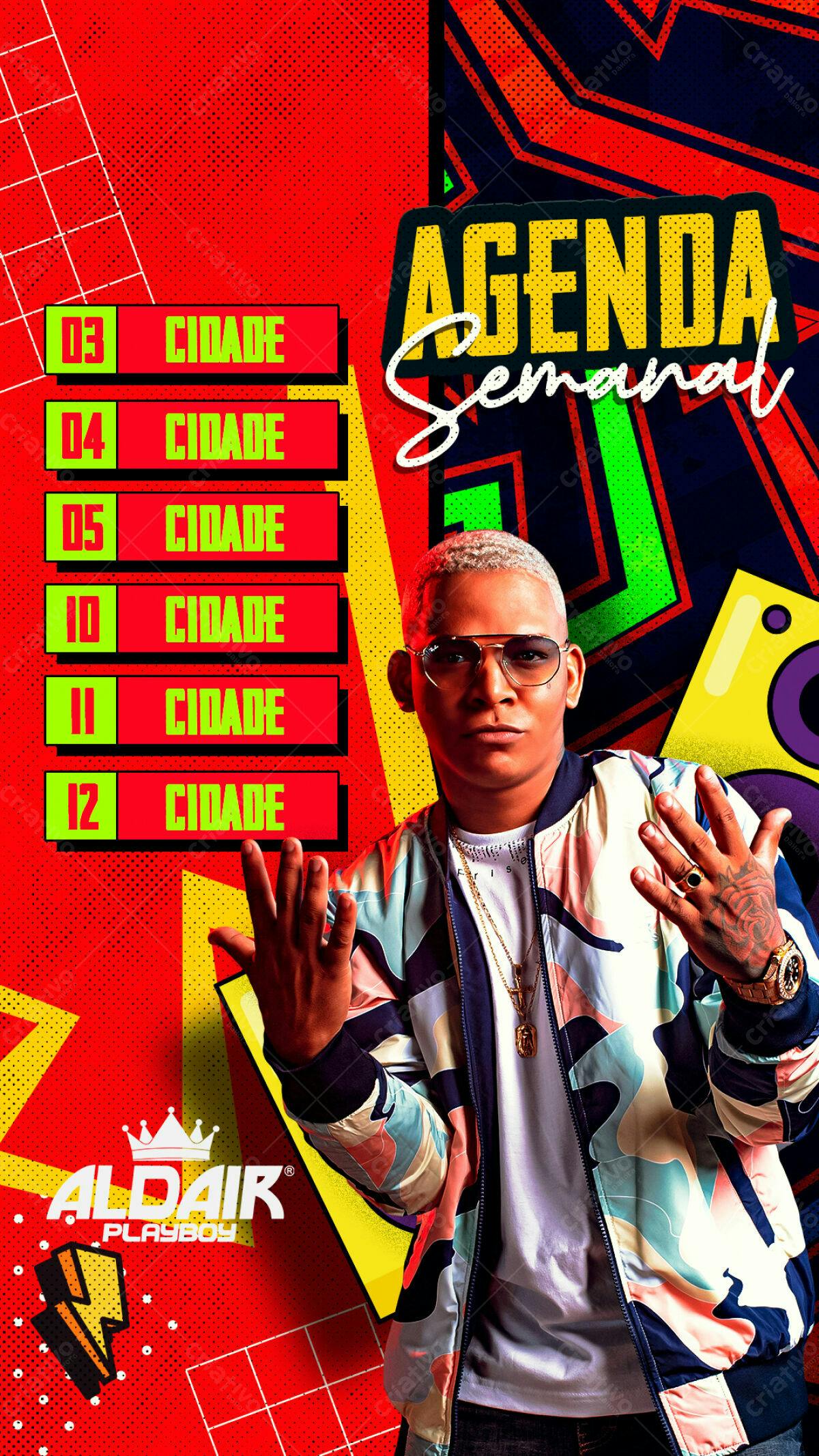 Flyer Agenda Semanal do Cantor Aldair Playboy PSD Editável