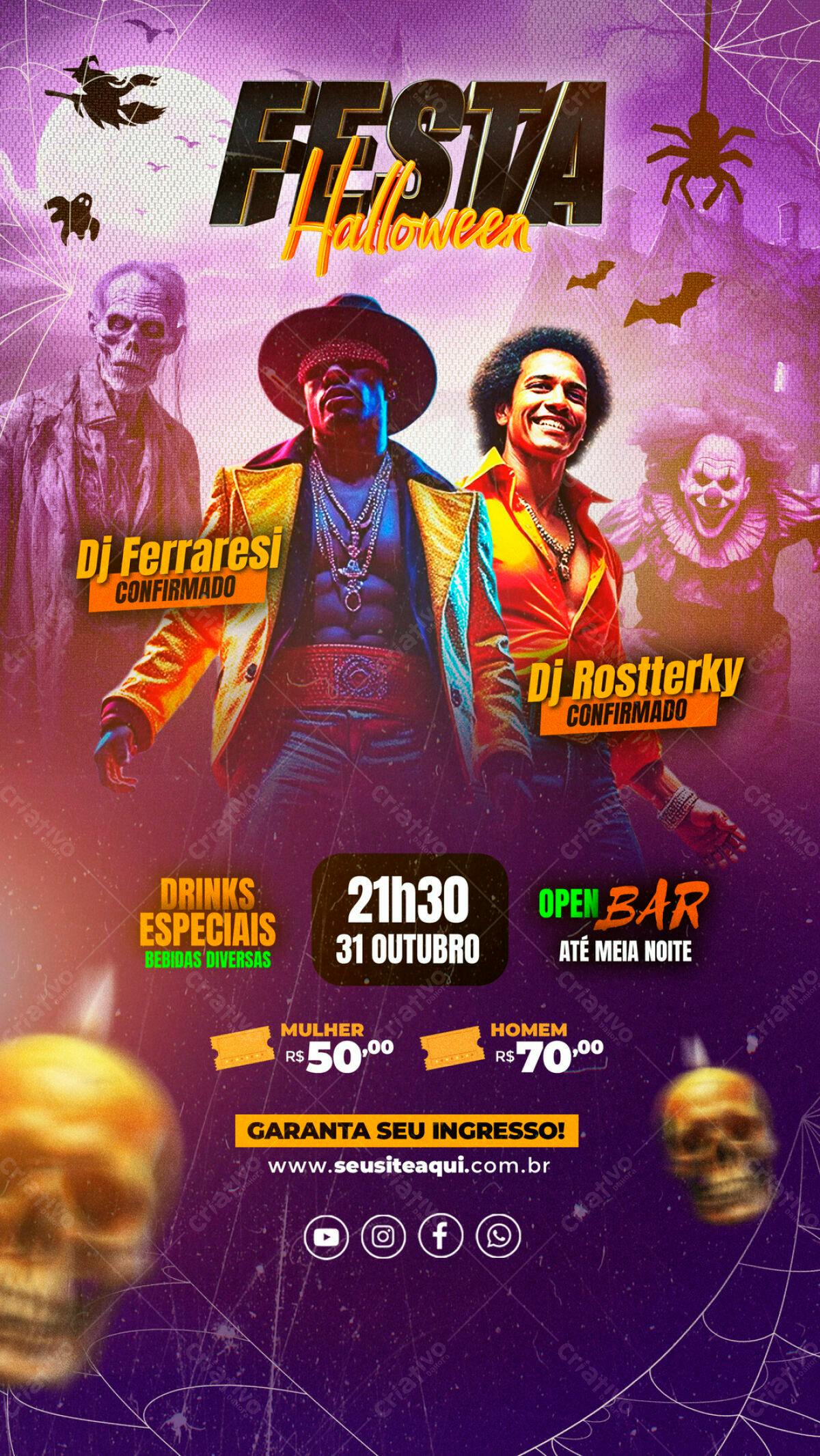 Flyer Festa Halloween com DJs PSD Editável