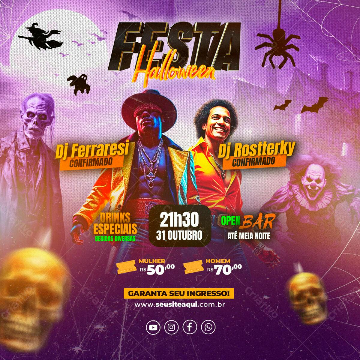 Flyer Festa Halloween com DJs PSD Editável