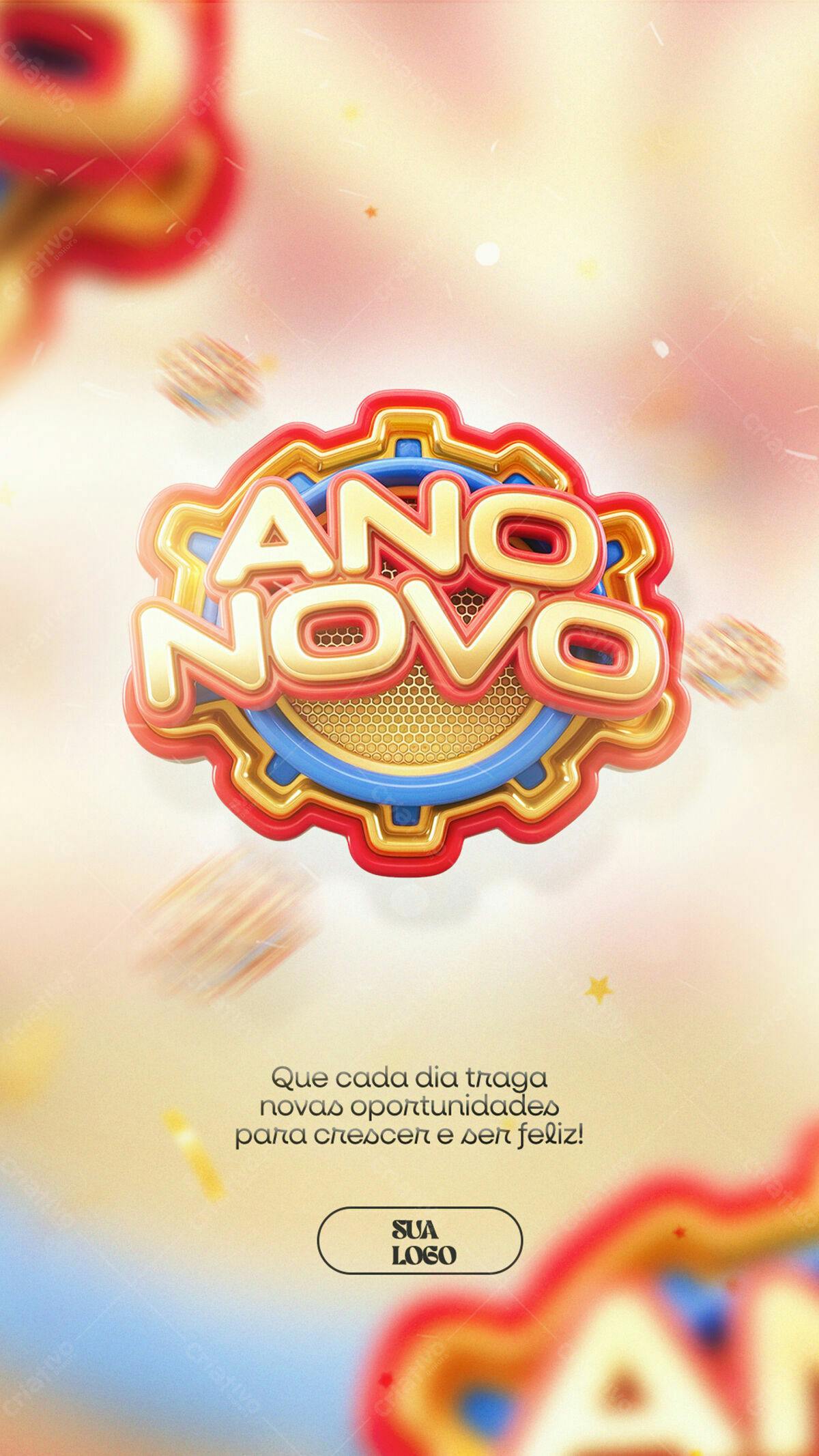 Flyer Ano Novo com Engrenagem PSD Editável