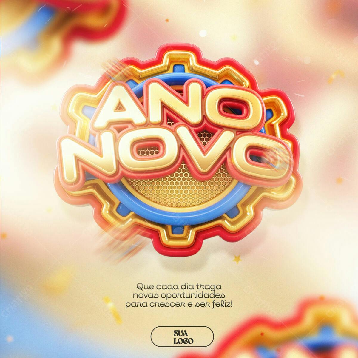 Flyer Ano Novo com Engrenagem 3D PSD Editável