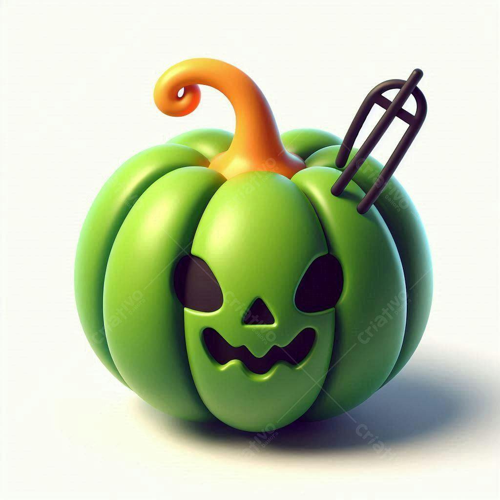 Abóbora verde com cara de Halloween