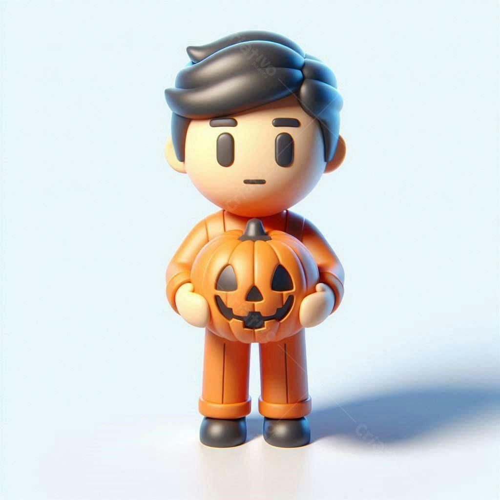 Menino com abóbora de Halloween