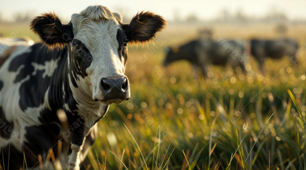 Imagem Realista De Vaca Girolando Leiteira Em Destaque Com Pasto Desfocado