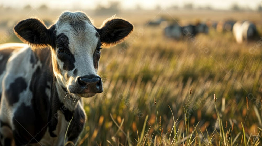 Imagem Realista De Vaca Girolando Leiteira Em Destaque Com Pasto Desfocado