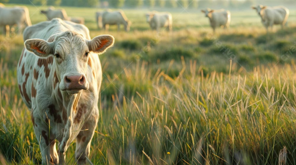 Imagem Realista De Vaca Girolando Leiteira Em Destaque Com Pasto Desfocado