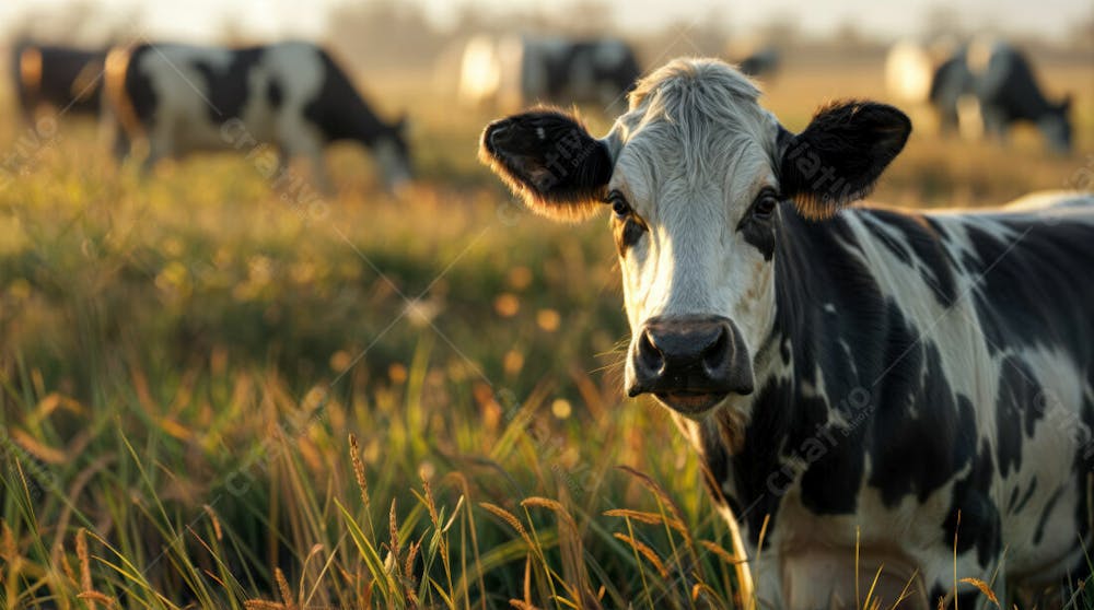 Imagem Realista De Vaca Girolando Leiteira Em Destaque Com Pasto Desfocado