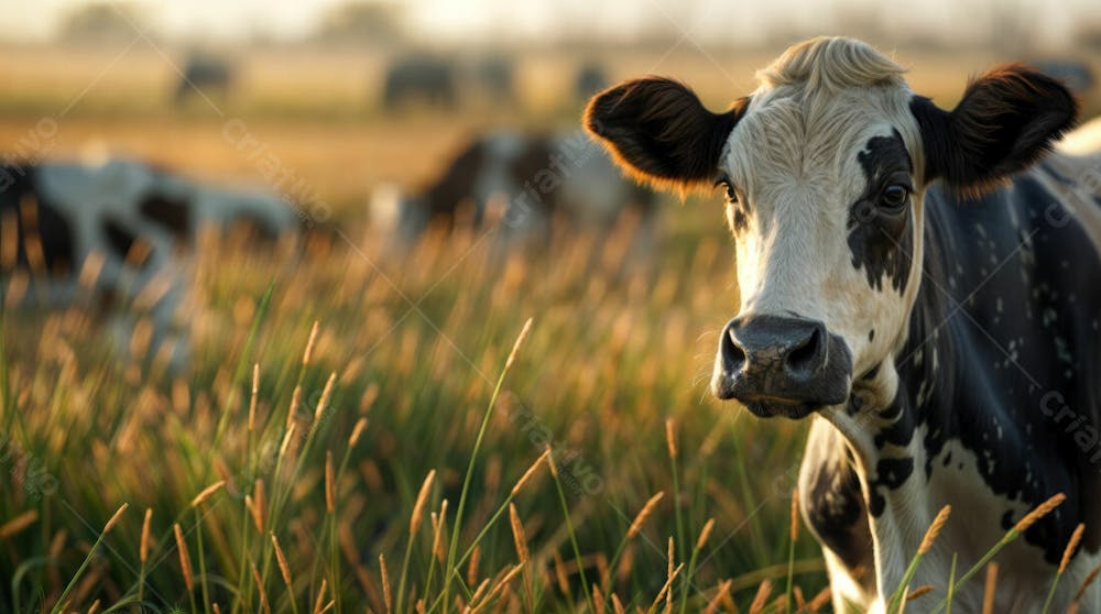 Imagem Realista De Vaca Girolando Leiteira Em Destaque Com Pasto Desfocado