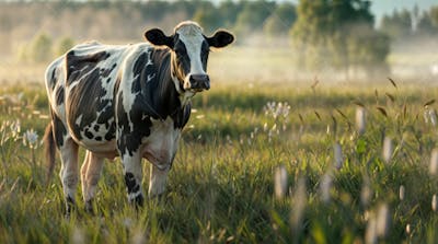 Imagem Realista De Vaca Girolando Leiteira Em Destaque Com Pasto Desfocado
