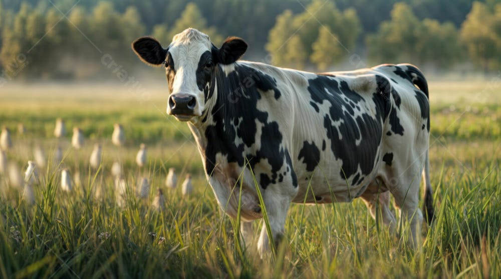 Imagem Realista De Vaca Girolando Leiteira Em Destaque Com Pasto Desfocado