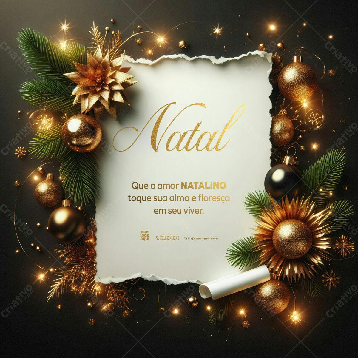 Flyer de Natal Luxuoso em Dourado e Preto PSD Editável