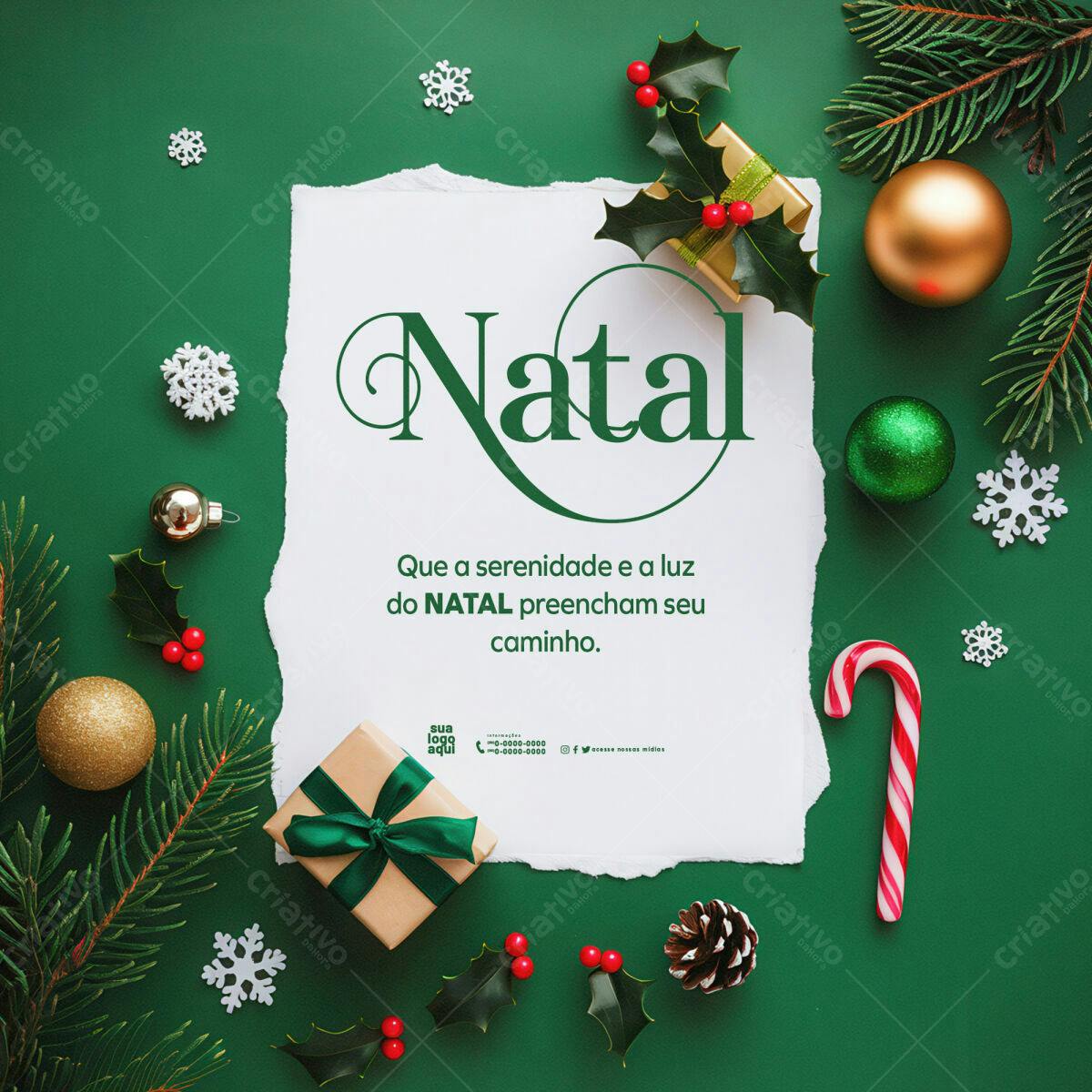 Postagem Natalina Verde e Dourada PSD Editável