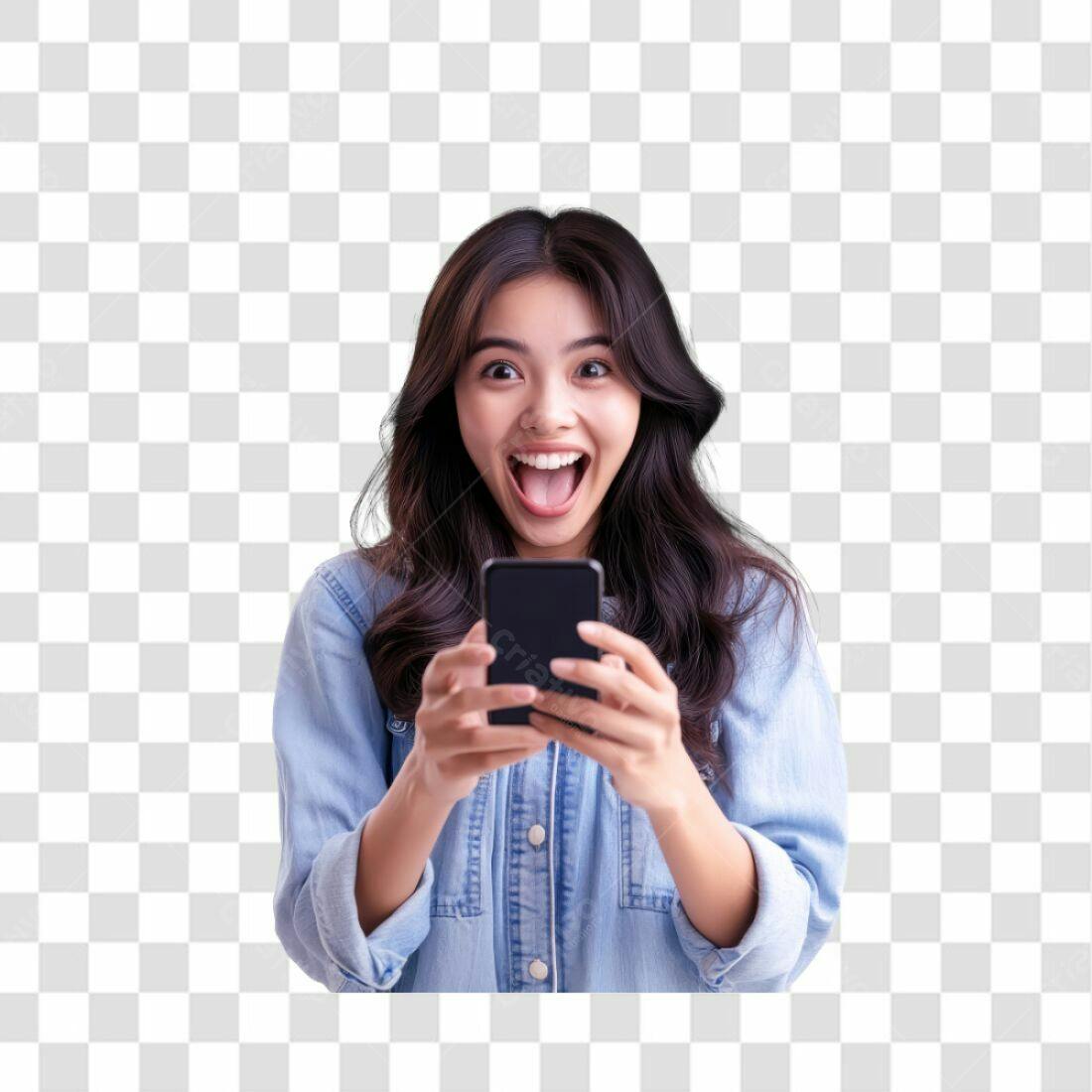 Icone Mulher surpresa celular PNG com fundo transparente