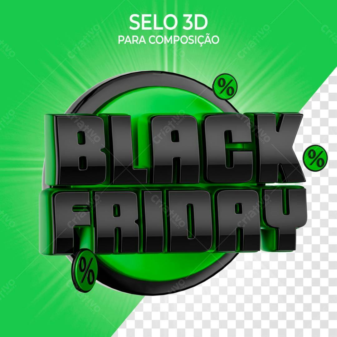Selo 3D Black Friday verde e preto brilhante