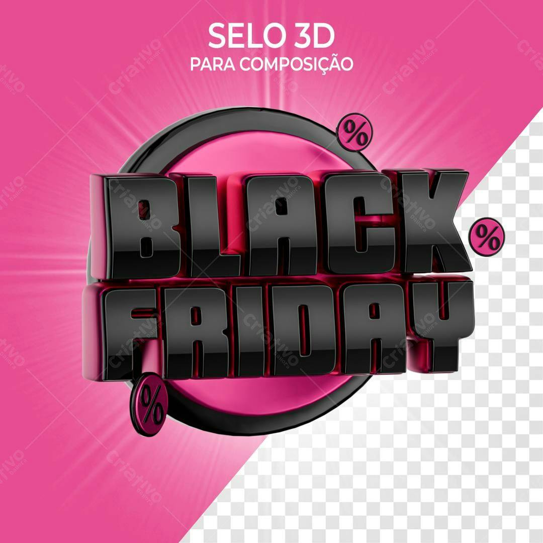 Selo 3D Black Friday Pink e Preto Brilhante