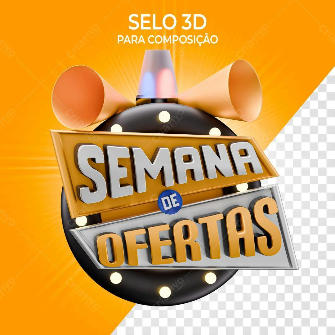 Selo 3D promocional dourado e prata com sirene