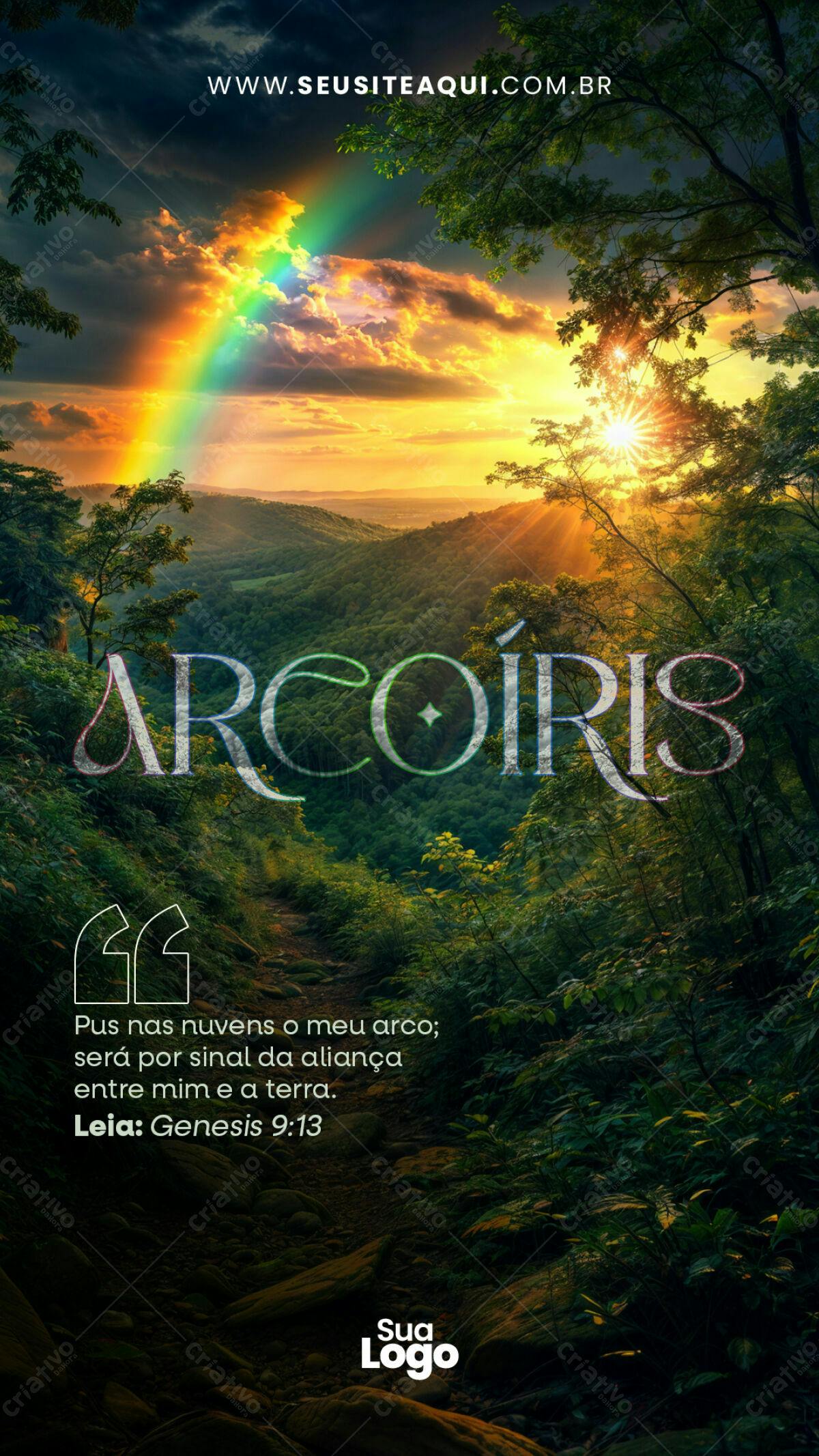 Flyer Cristão com Arco-Íris PSD Editável