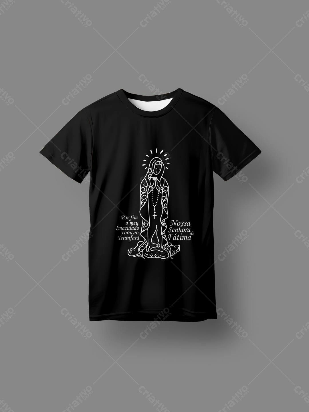 Mockup Camiseta Preta com Estampa Nossa Senhora de Fátima