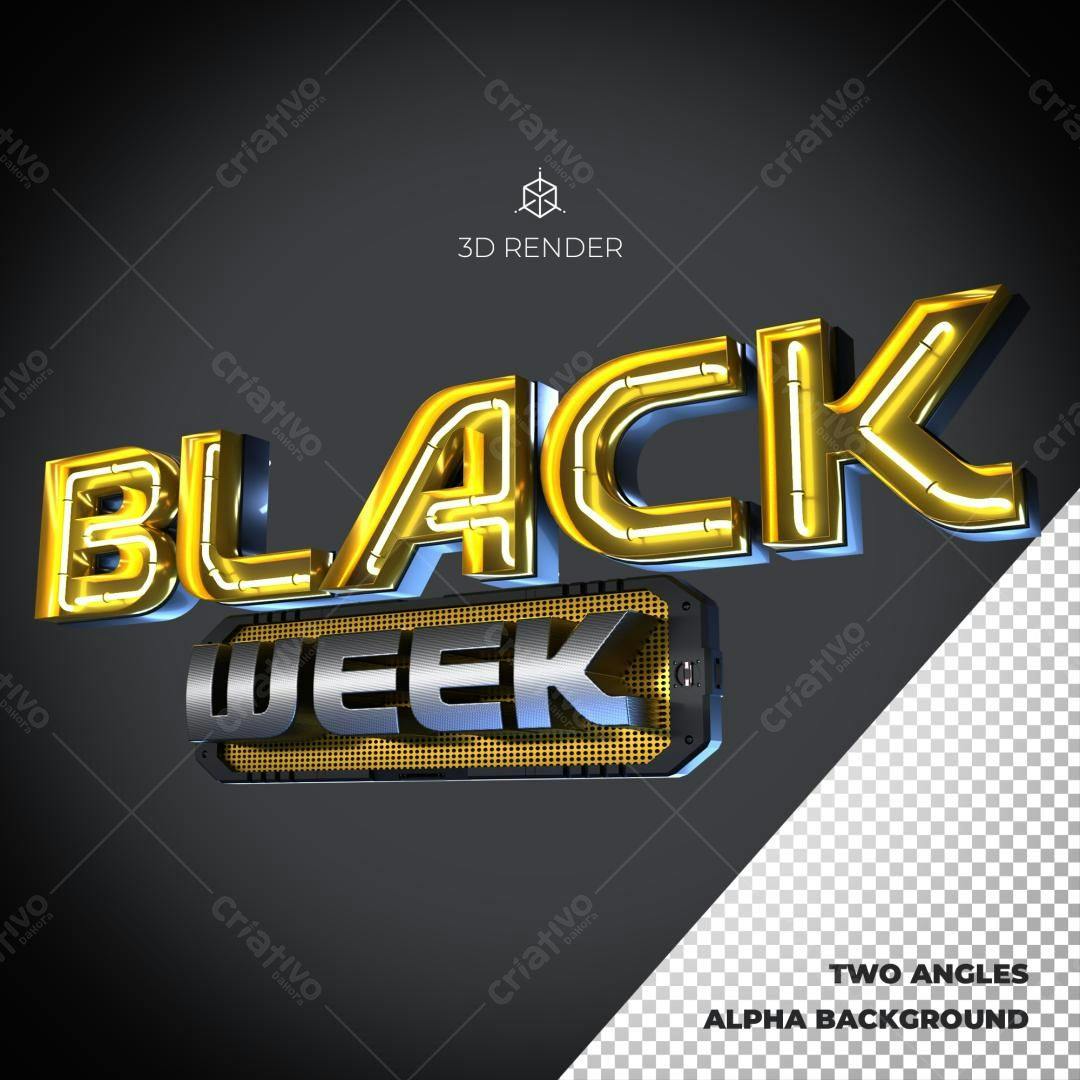 Selo 3D promocional Black Week dourado e metálico